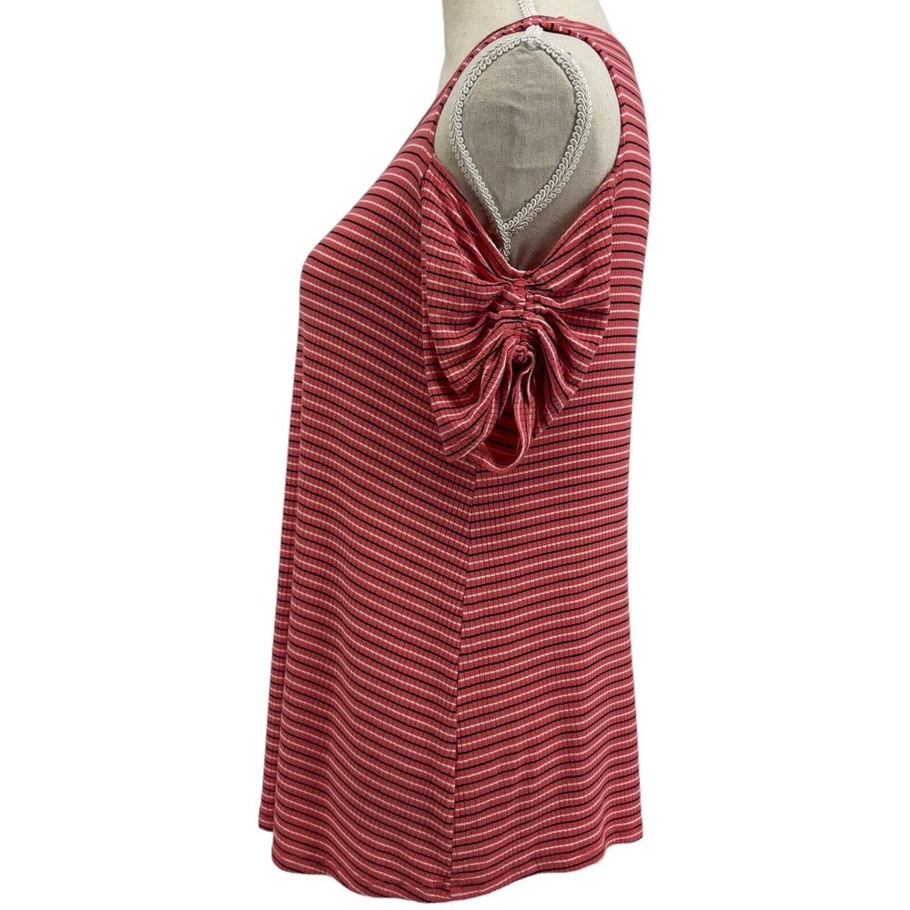 Naif Casual Shirt Womens Short Sleeve Striped Ribbed Knit Cold Shoulder Size M - Picture 7 of 10